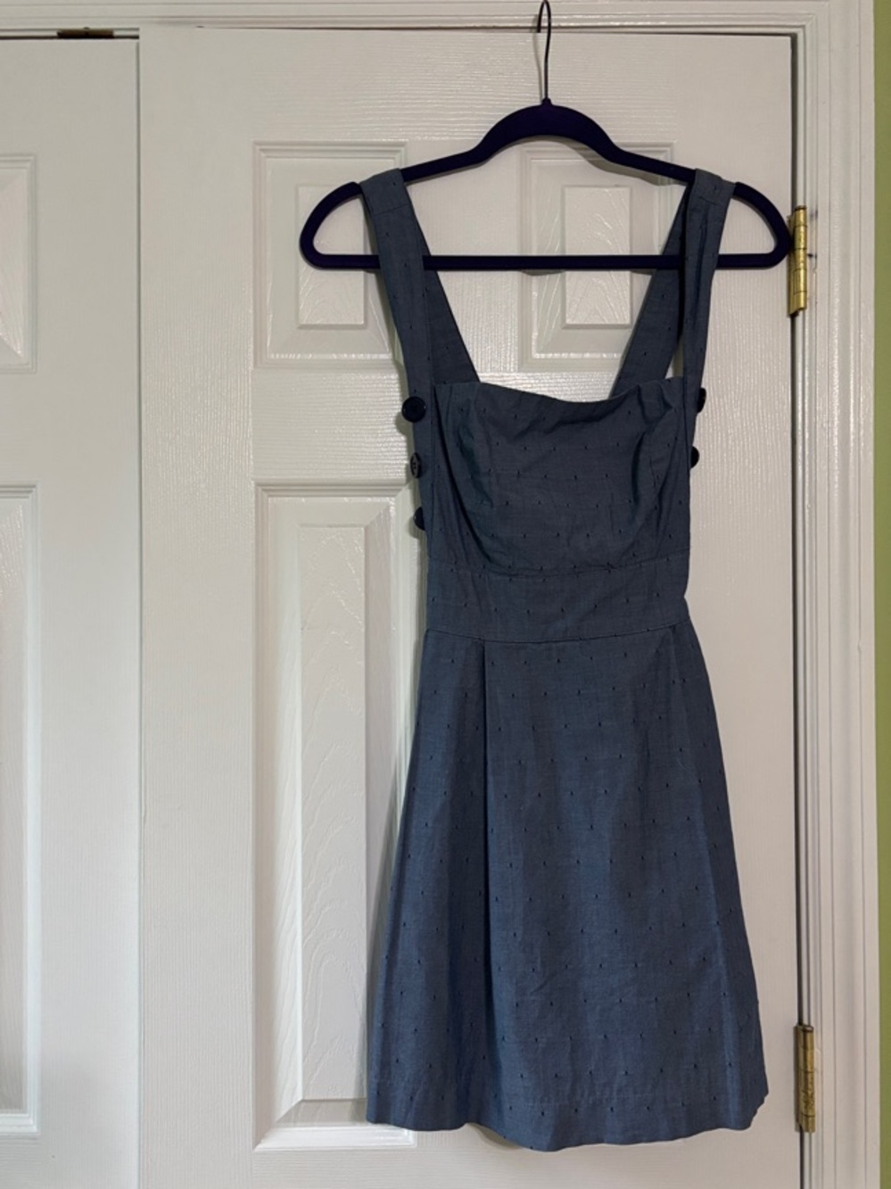 Teeze Me Slate Blue Eyelet Mini Dress with Button Straps